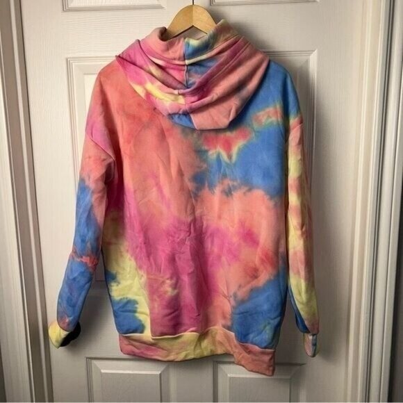 Orange Kiss Multi Color Watercolor Dragon Print Pullover Hipster Hoodie Medium - Picture 8 of 10